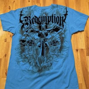 Chemistry Men's T-shirt with REDEMPTION Graphic. Size Medium Raised Felt EUC